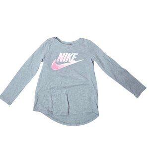 Nike Girls Graphic Long Sleeve Gray Tshirt Pink Swoosh size 6 Small